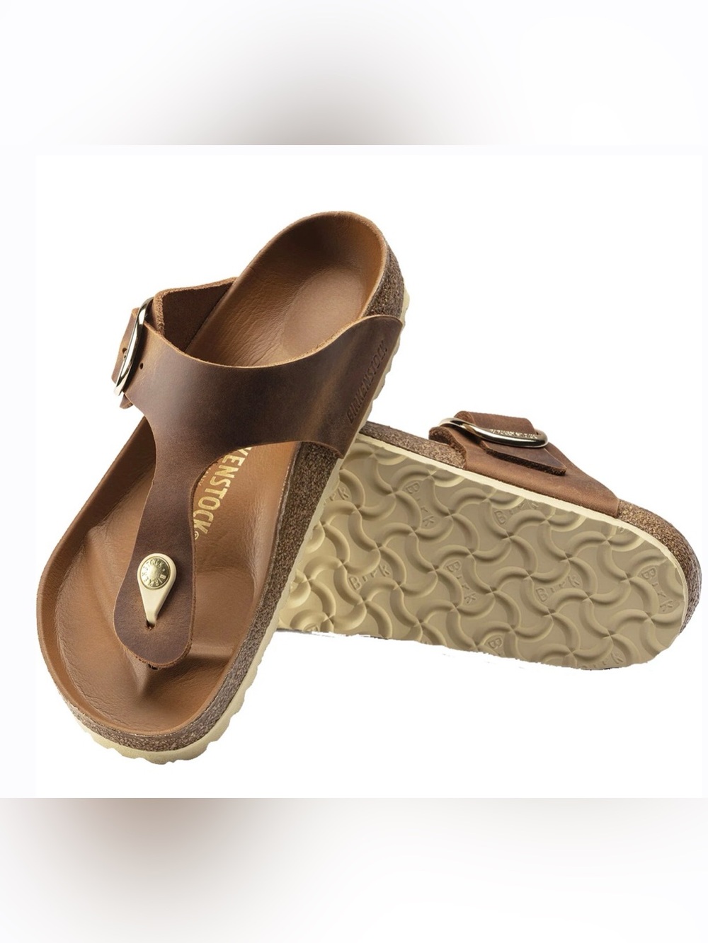 Birkenstock Cognac Leather Gizeh Big Buckle Thong Sandal - Picture 2 of 14